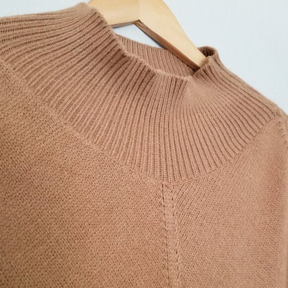 Maeve Anthropologie Crystal Longline Tunic Sweater S Camel Brown Mock Neck $118 - Picture 6 of 15
